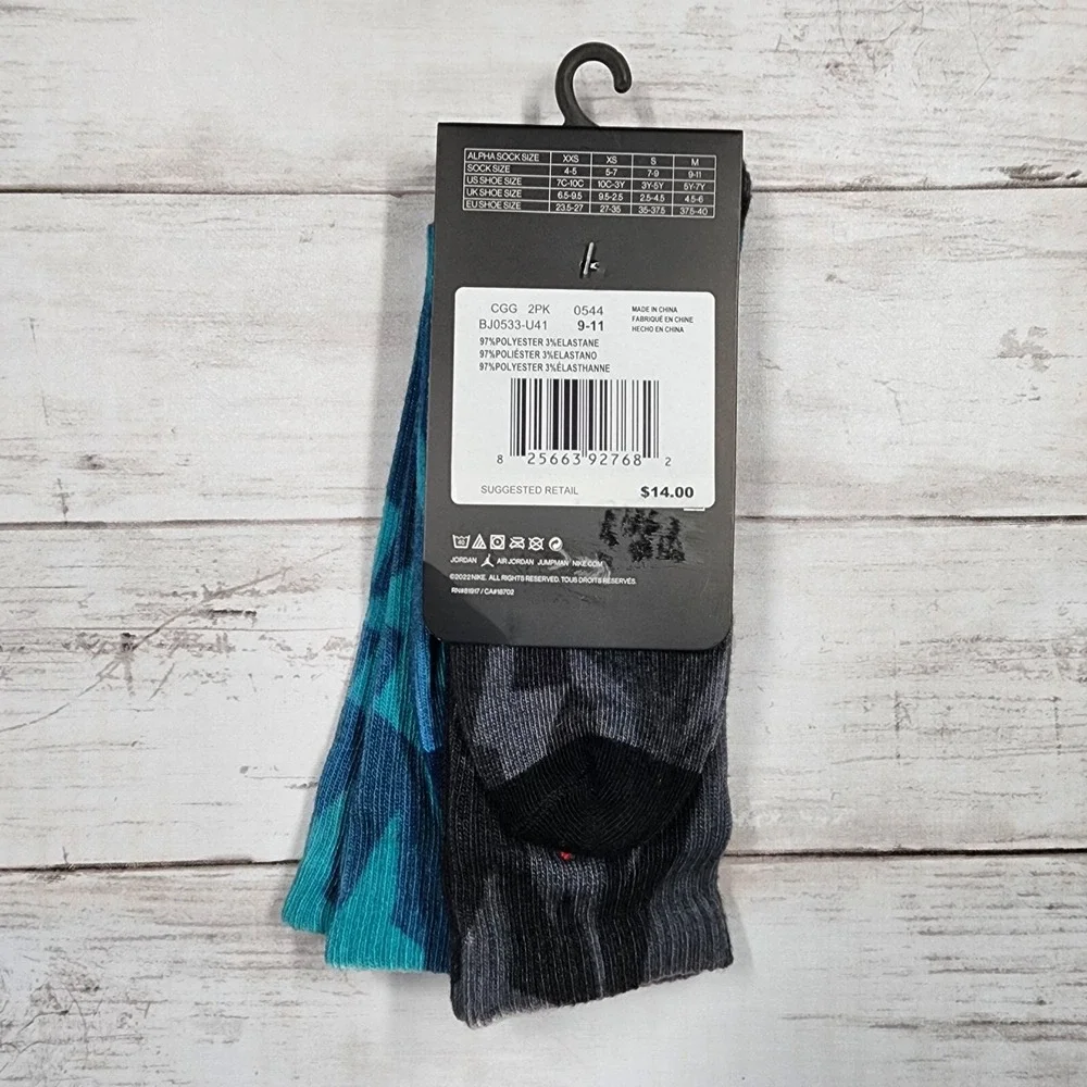 Sz 5Y - 7Y NIKE Jordan Lightweight Crew Print 2PK Sock‎ BJ0533 U41 - New
